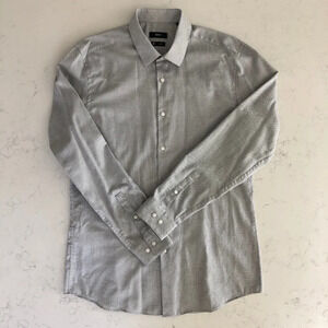 Boss Hugo Boss Isko Slim Fit Button Down Cotton Shirt Black + White Sz 16.5 NWOT